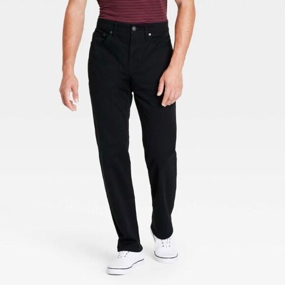 Men's Straight Fit 5 Pocket Pants  Black 34x32 New - Picture 1 of 4